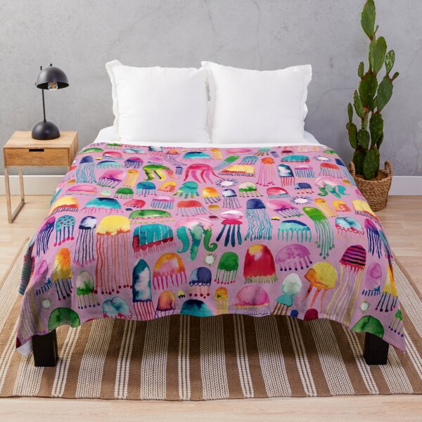 Item preview, Multicolored jellyfish watercolor - Pink summery marine print designed and sold by ninoladesign.