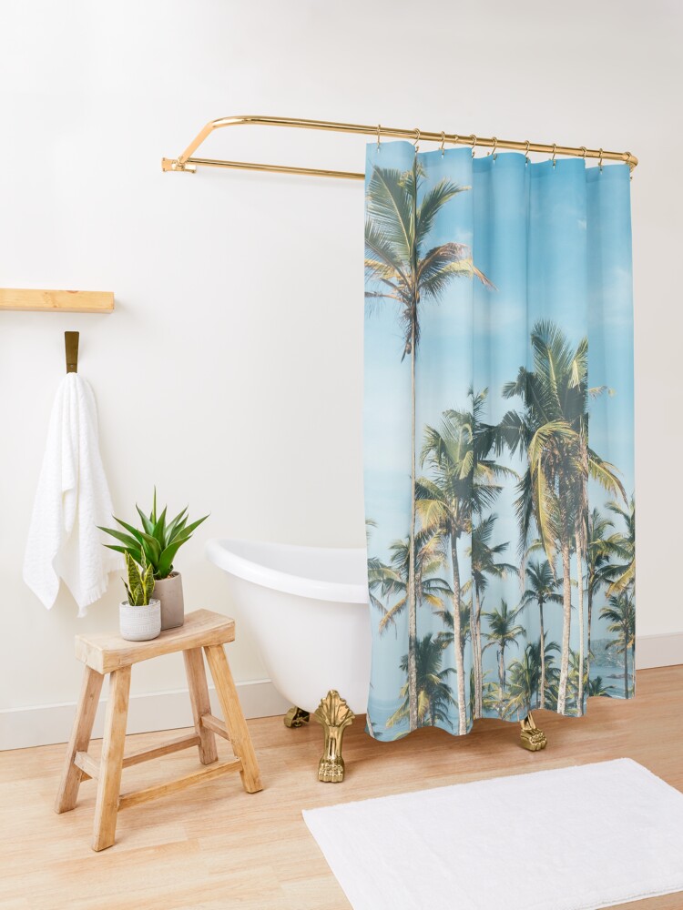 Alternate view of Palmtrees blue sky Shower Curtain
