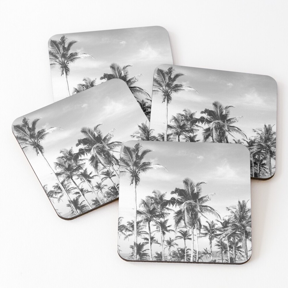Palmtrees sky black&white Coasters (Set of 4)