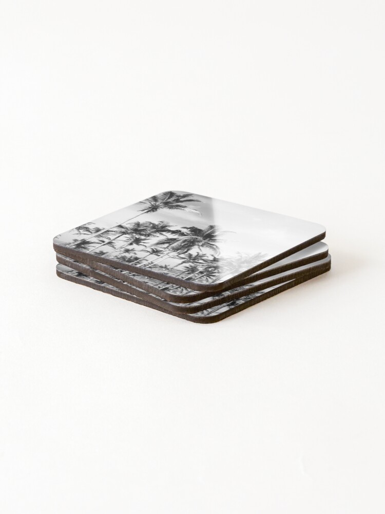 Alternate view of Palmtrees sky black&white Coasters (Set of 4)