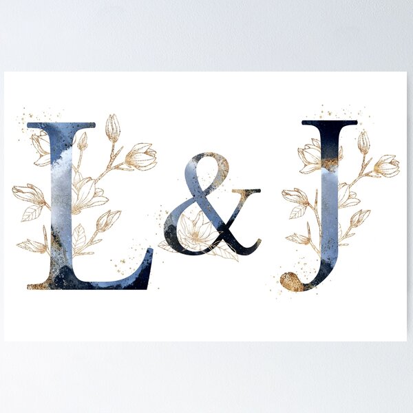 Item preview, Floral Initials L&J for a couple, Monogram Gifts designed and sold by PinkLotusArt.