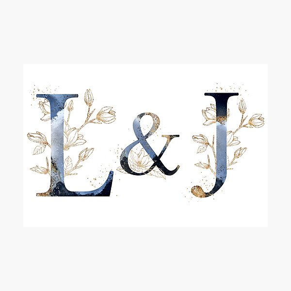 Item preview, Floral Initials L&J for a couple, Monogram Gifts designed and sold by PinkLotusArt.