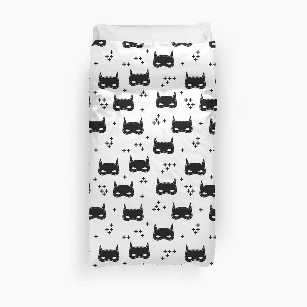 Kids pattern with super hero mask. I am hero Duvet Cover