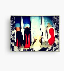 His and Hers Red Bottom Heels and Sneakers Canvas Print