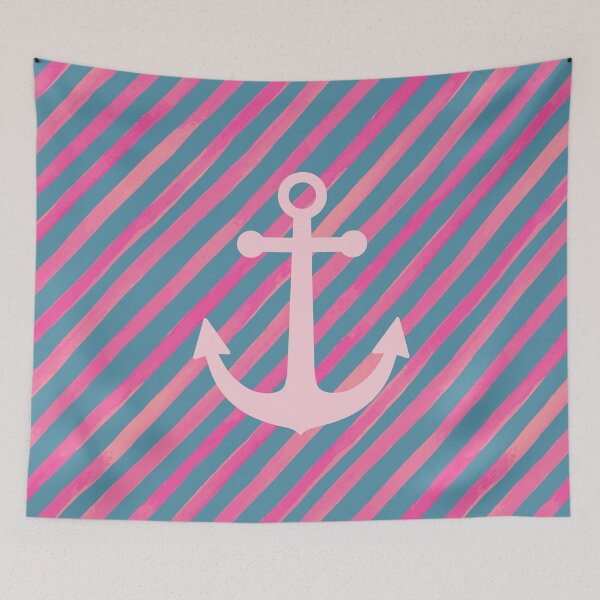 Aperçu de l'œuvre Ancre rose preppy à rayures créée et vendue par SharksOnShore.