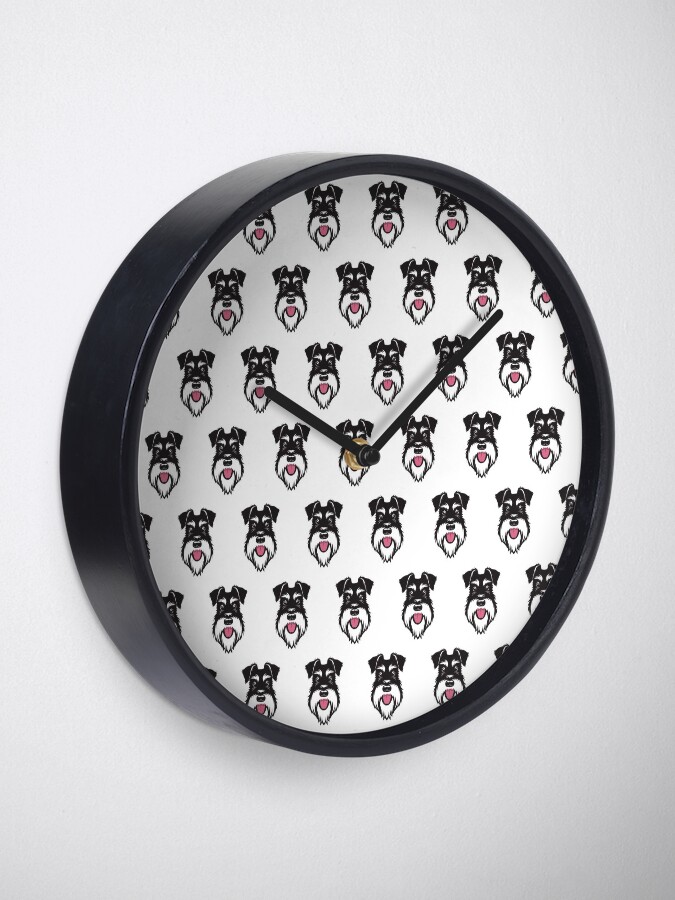 Alternate view of Silver & Black schnauzer repeat pattern Clock