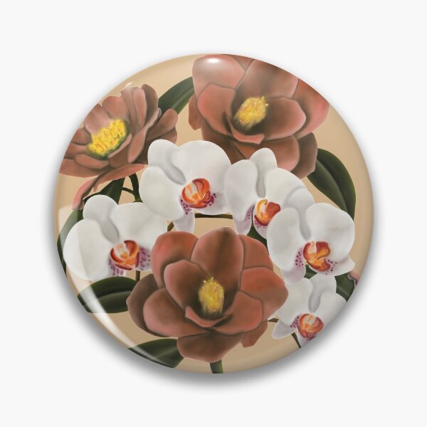 Item preview, Camellia and orchid bouquet in beige designed and sold by patternsbymira.