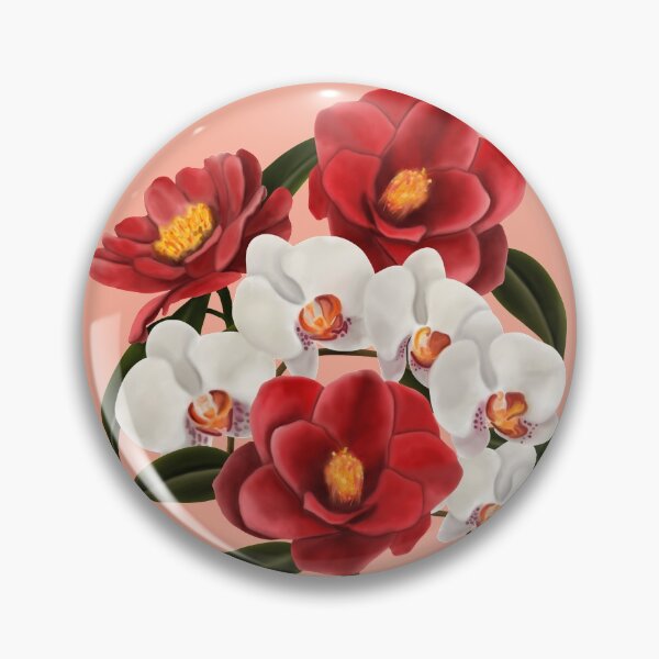 Item preview, Camellia and orchid bouquet on pink designed and sold by patternsbymira.