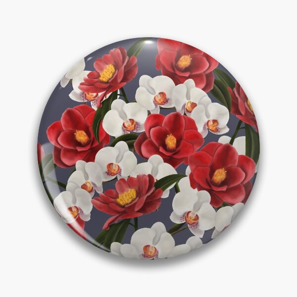 Item preview, Large camellia and orchid bouquet on grey designed and sold by patternsbymira.