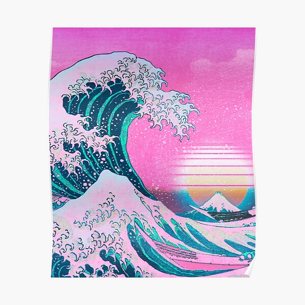 Vaporwave Aesthetic Great Wave Off Kanagawa Vertical Poster