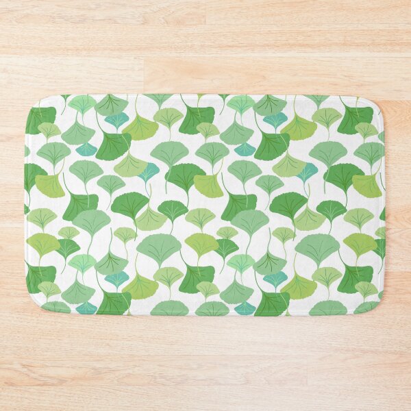 Green ginkgo biloba leaf print Bath Mat