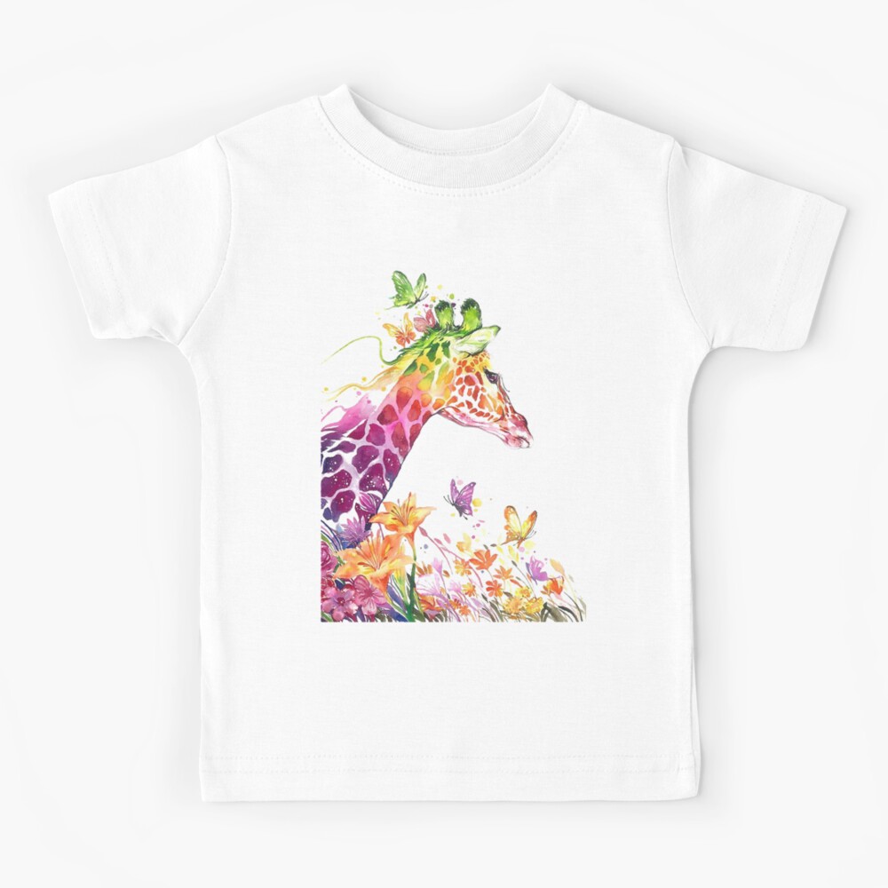 ShopZoo Watercolor Giraffe & Calf Ladies 3/4 Sleeve Tee Med