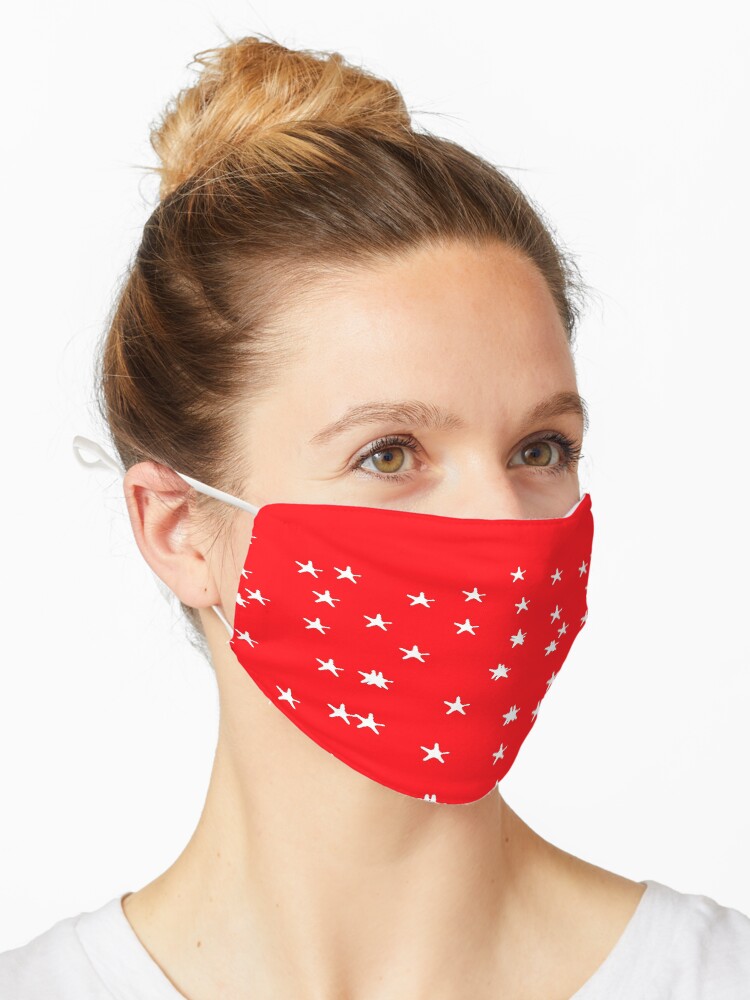 Thumbnail 1 of 5, Mask, White stars pattern on tomato crimson red designed and sold by HEVIFineart.