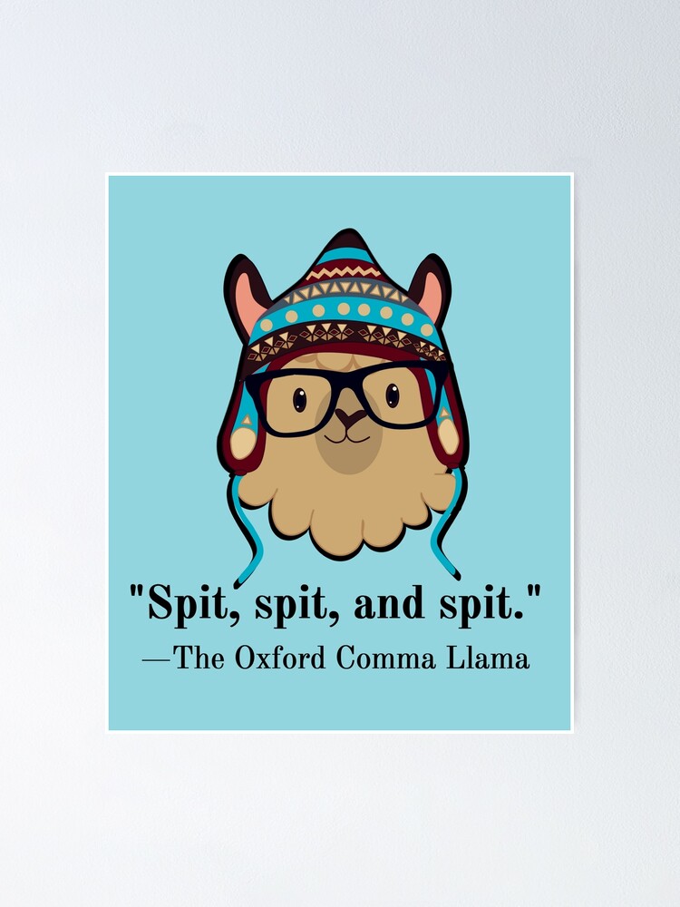 Oxford Comma Llama Grammar Nerd Tee Shirt Black Text
