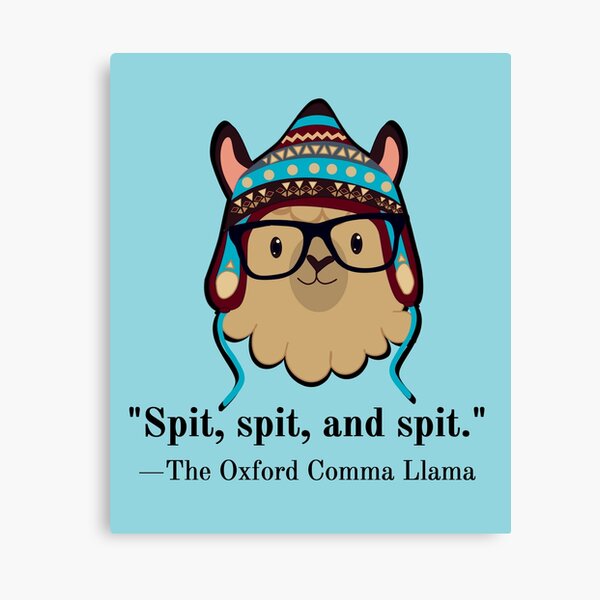 Item preview, Oxford Comma Llama black text spit light blue designed and sold by GrammarDance.