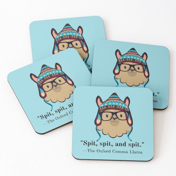 Item preview, Oxford Comma Llama black text spit light blue designed and sold by GrammarDance.