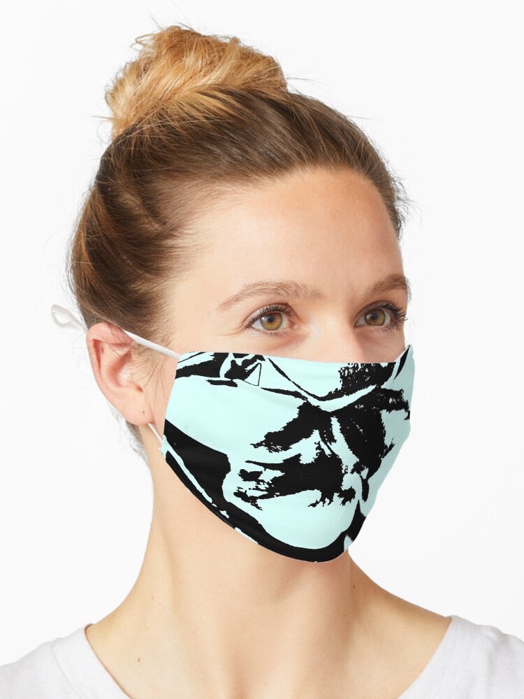 Thumbnail 1 of 5, Mask, Vintage retro tropical floral turquoise blues pattern designed and sold by HEVIFineart.