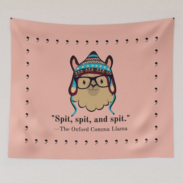Item preview, Oxford Comma Llama black text spit dusty pink designed and sold by GrammarDance.