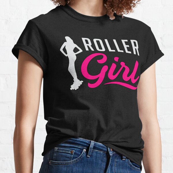 Women's Just Roll with It 80s Roller Skate T-Shirt - Girls Printed Design Tshirt - Best Ideal Gift Tees for Your Friends & Family Large