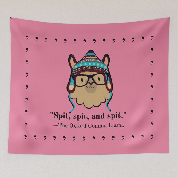 Item preview, Oxford Comma Llama black text spit pink magenta designed and sold by GrammarDance.
