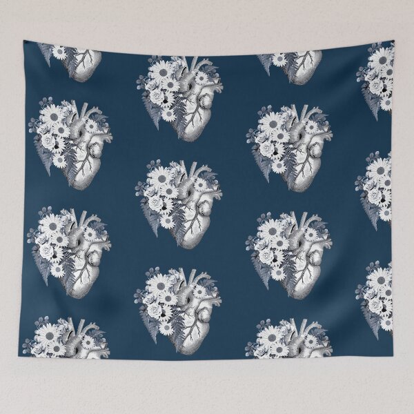 Item preview, blue navy Bloom daisy Heart Human Anatomy designed and sold by Collagedream.