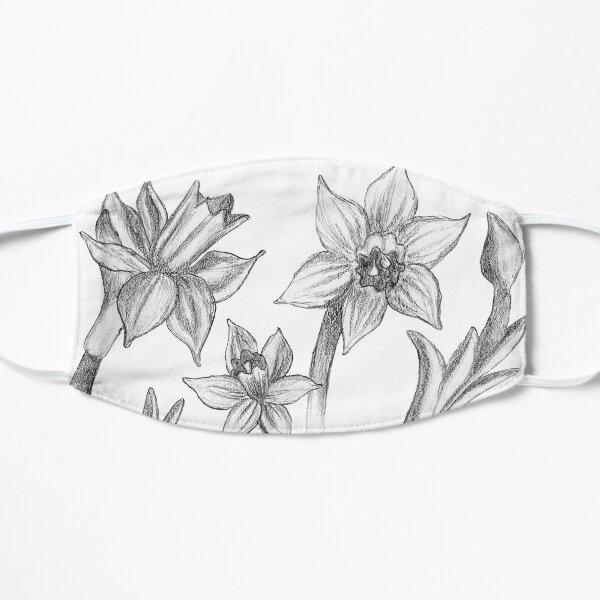 Black and White Daffodil Pattern Mask