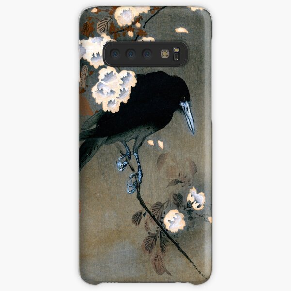 Gravure sur bois vintage corbeau et fleur japonais Coque rigide Samsung Galaxy