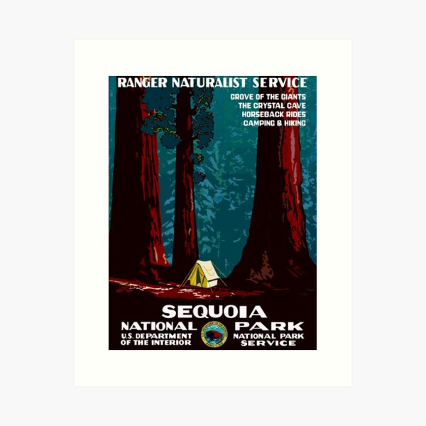 Vintage WPA Camping in Sequoia National Park Art Print