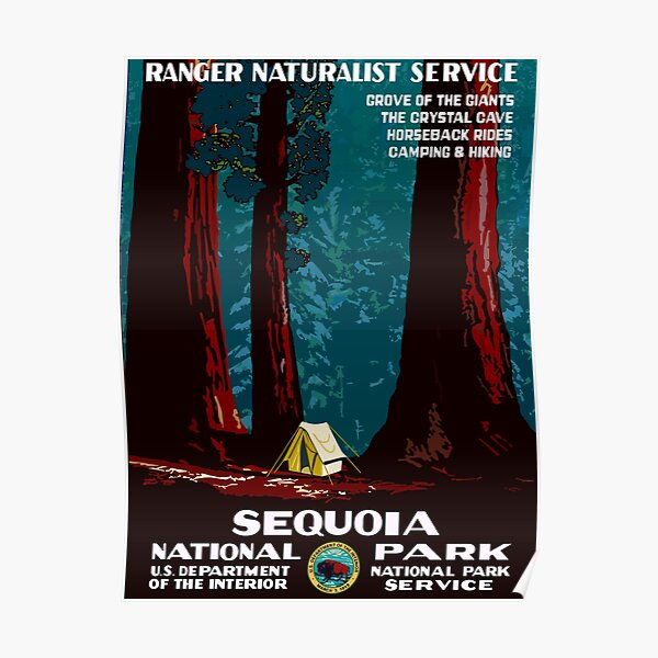 Vintage WPA Camping in Sequoia National Park Poster