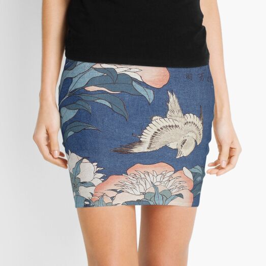 Katsushika Hokusai Peonies and Canary Mini Skirt
