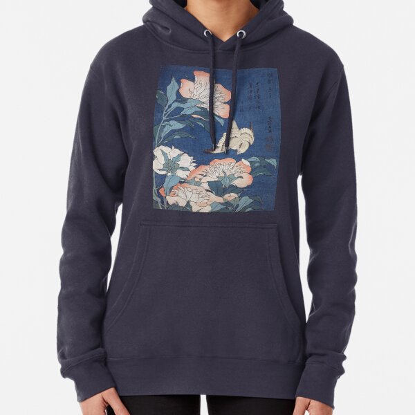 Katsushika Hokusai Peonies and Canary Pullover Hoodie