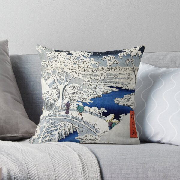 Utagawa Hiroshige Meguro Drum Bridge and Sunset Hill Throw Pillow