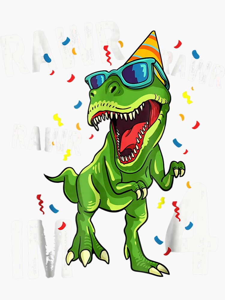 Rawr I'm 4 Birthday Dinosaur T-Shirt Funny 4th Bday Boy Gift