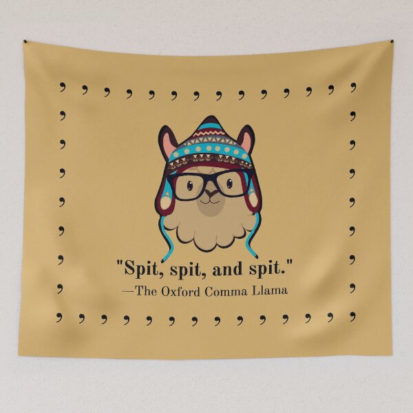 Item preview, Oxford Comma Llama black text spit beige designed and sold by GrammarDance.