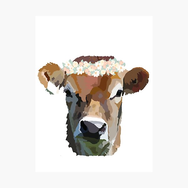 cow with flower crown Photographic Print