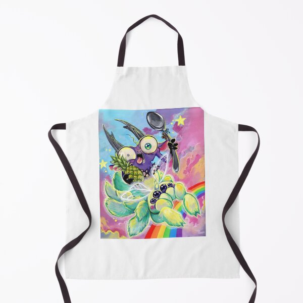 Item preview, Greg the puffless puffling with Pierce the Pineapple wielding a spoon on a flying nope-icorn over a rainbow designed and sold by ArtOfBianca.