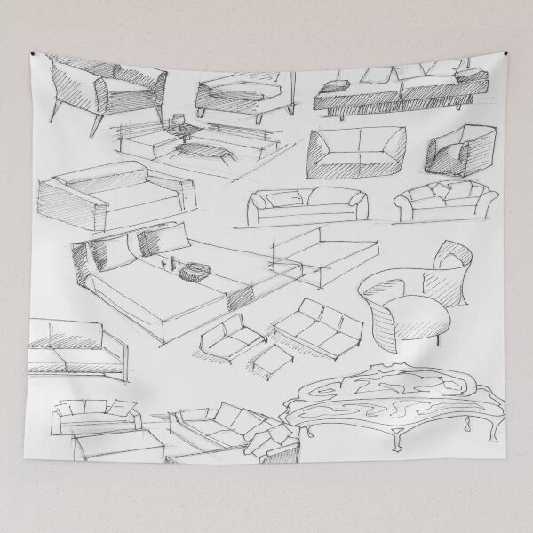 Item preview, white decor lightroom furniture sketches designed and sold by jorgelebeau.