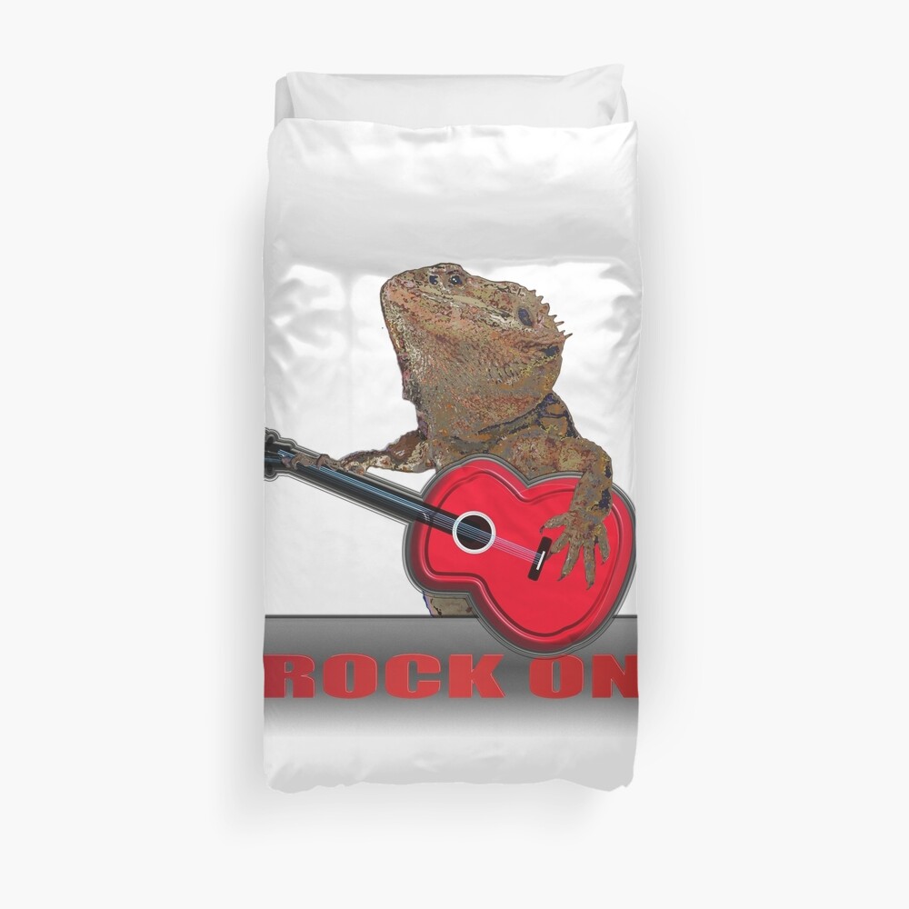 Bearded Dragon Plays Guitar Duvet Cover