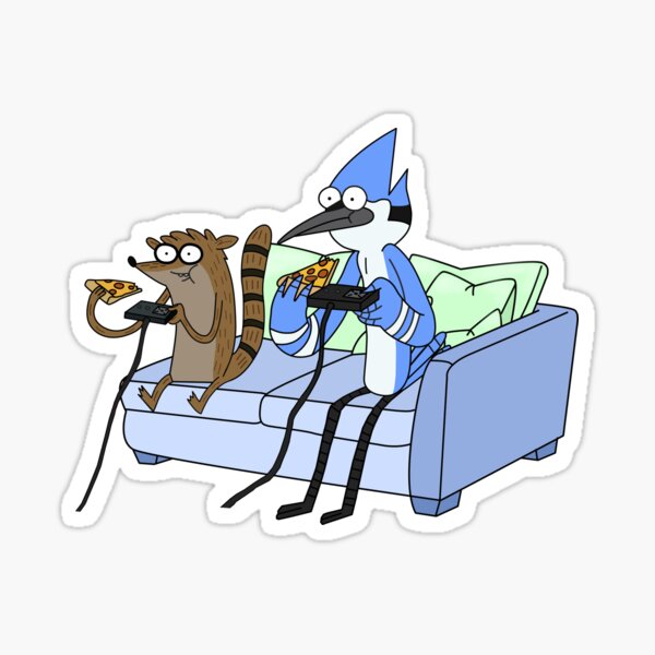 Mordecai and Rigby Pizza and Video Games Sticker
