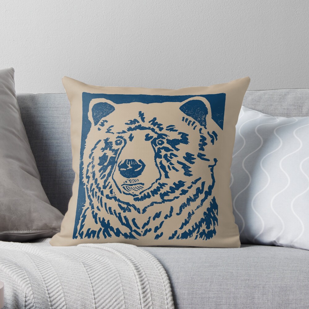 Blue Bear Throw Pillow
