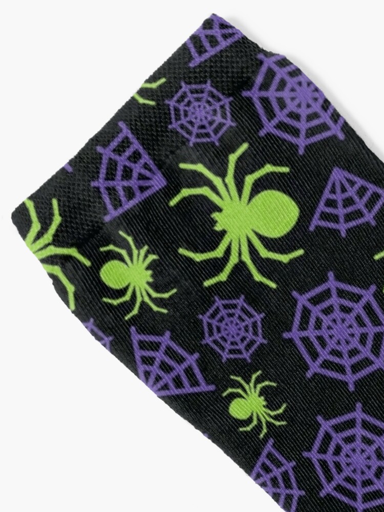 Halloween Spider and Spider Web Pattern (Green and Purple) Socks