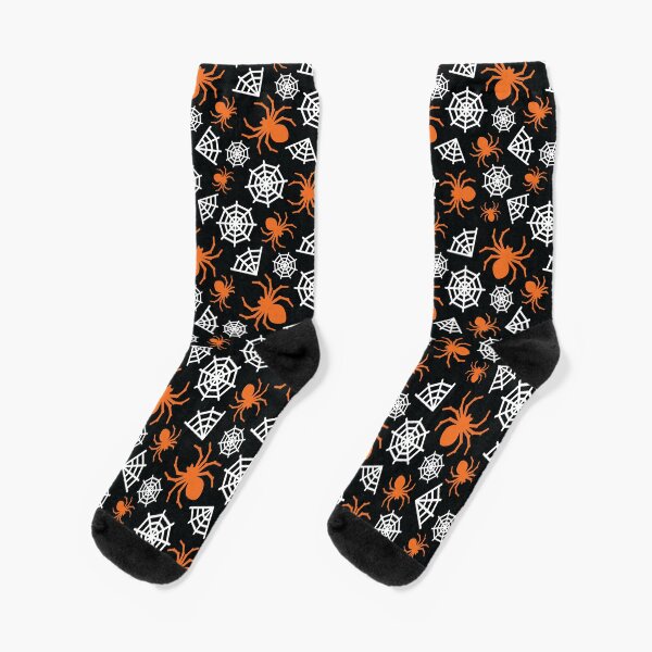 Halloween Spider and Spider Web Pattern (Orange, Black, and White) Socks