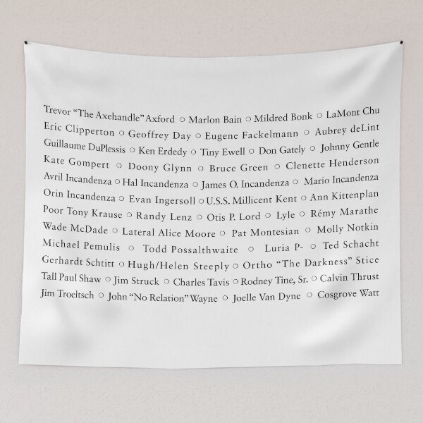 Item preview, Infinite Jest character list black on white designed and sold by Chris Ayers.