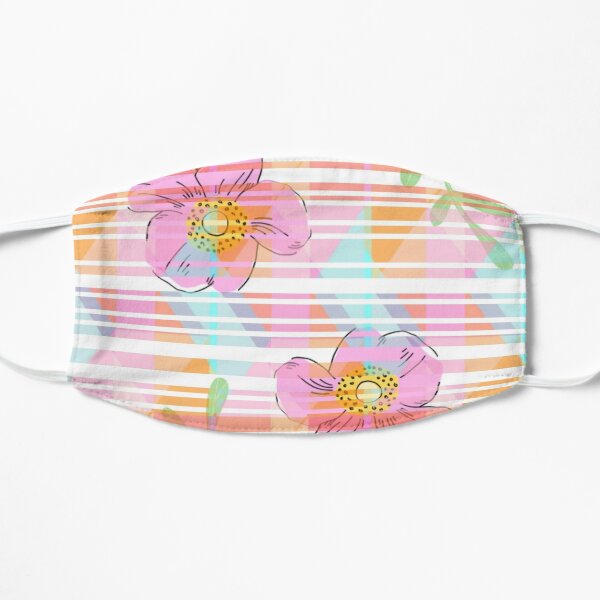 Two pink flowers,floral art. Pink tie dye pattern on facemask Flat Mask