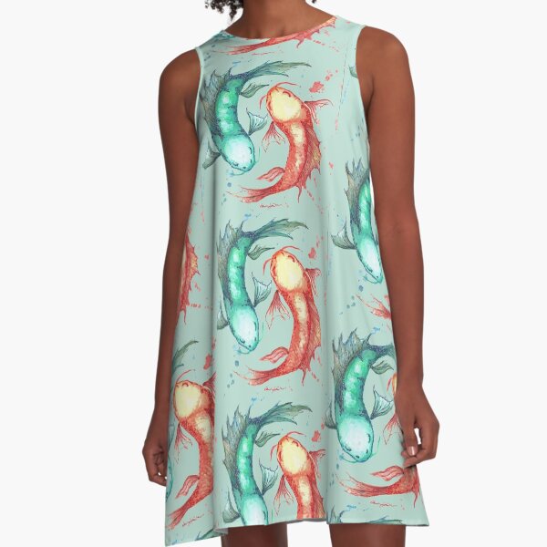 Balance - Koi Fish Watercolor A-Line Dress