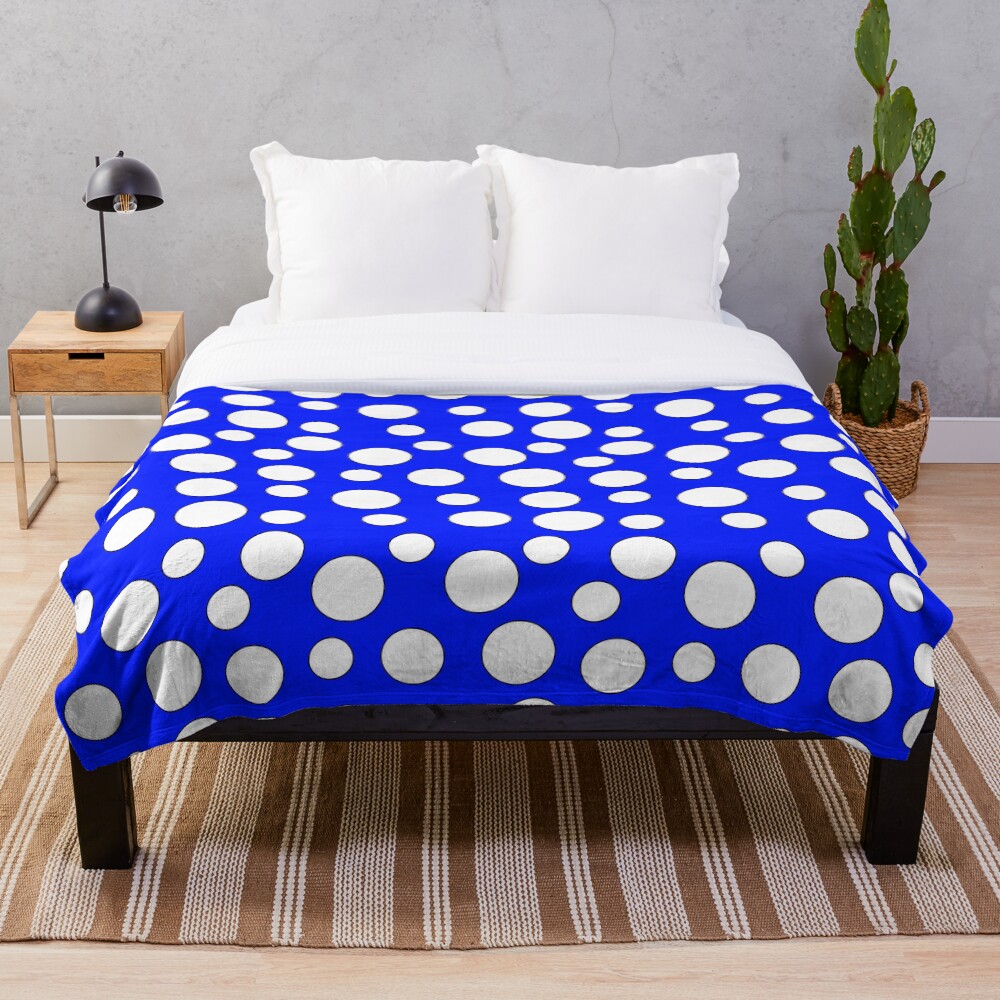 Blue and White Polka Dots Throw Blanket