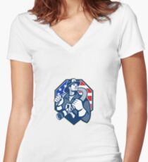 American Fireman Fire-fighter Fire Hose Retro Women's Fitted V-Neck T-Shirt