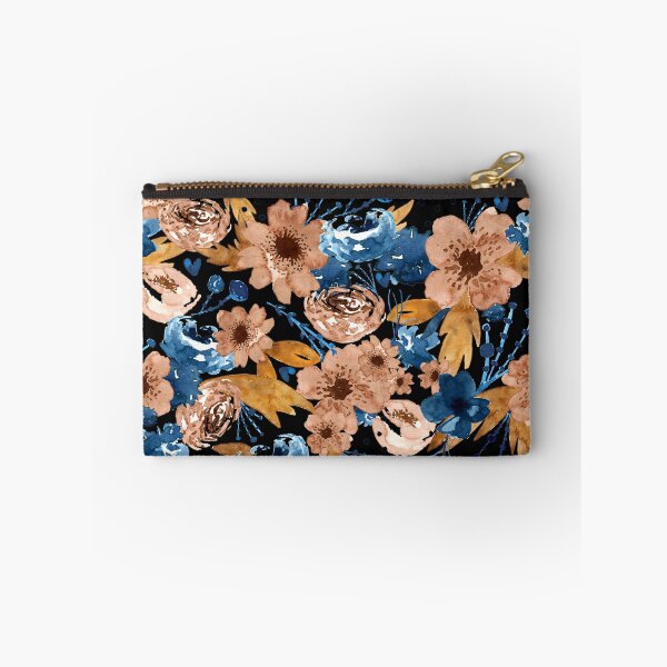Item preview, Loose sienna and indigo watercolor flowers designed and sold by CrisBanana.