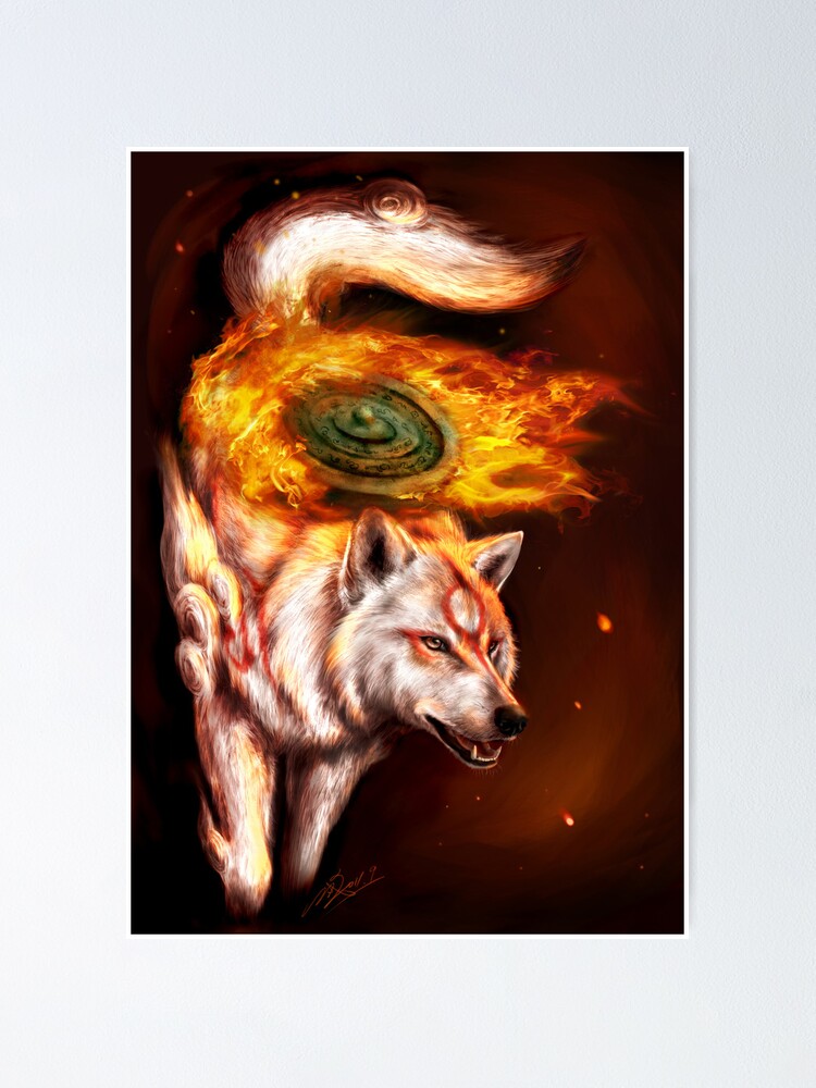 Poster Okami Loup Style Realiste Par Zilven Redbubble