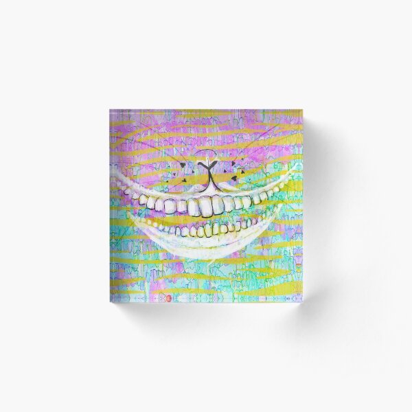Cheshire Cat (White on Pink) Acrylic Block